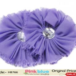 Stylish Purple Infant Headband with Two Beautiful Flowers and Diamonds