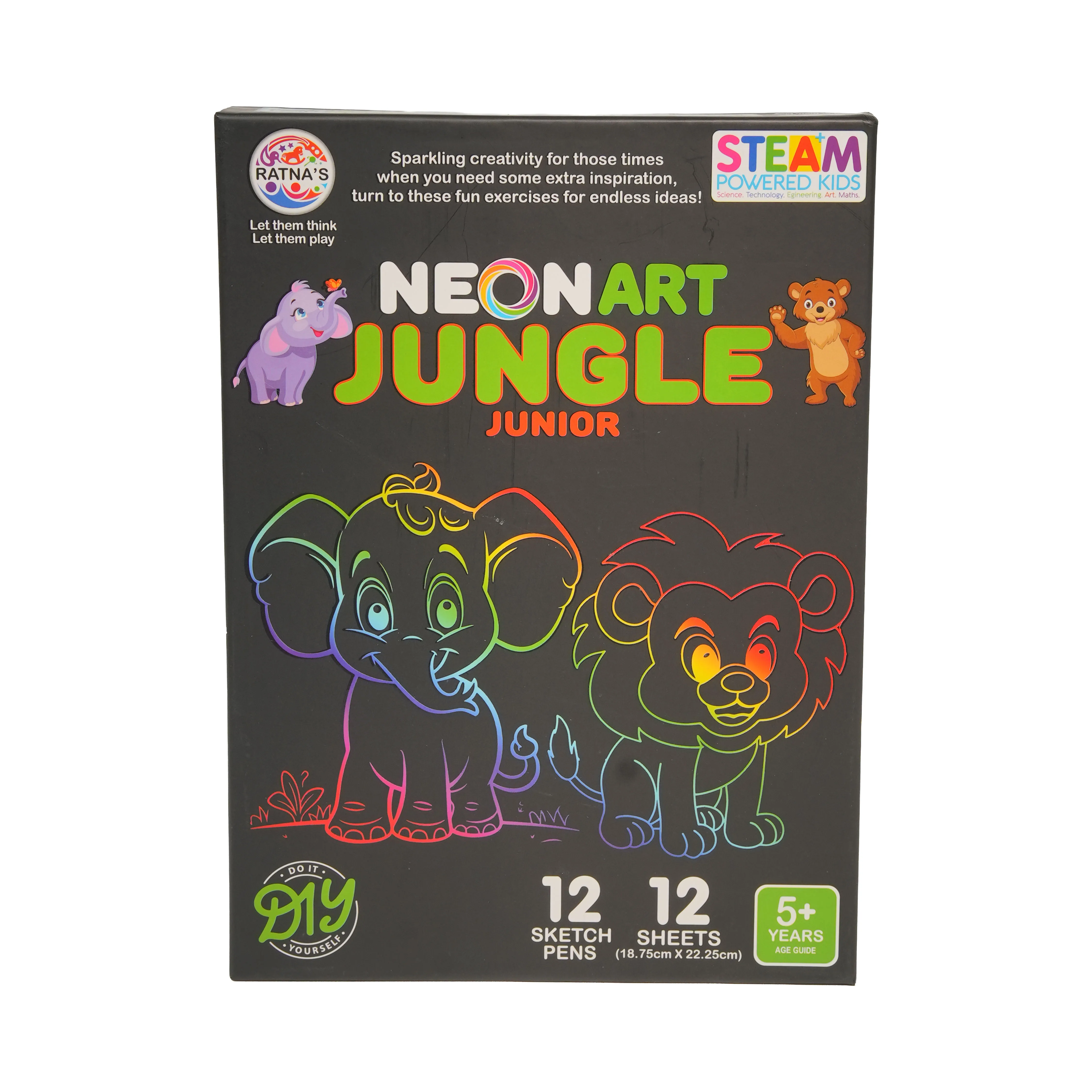 Neon Art Jungle Junior DIY Scratch Art Kit for Kids � STEAM Creative Drawing Set - Image 1