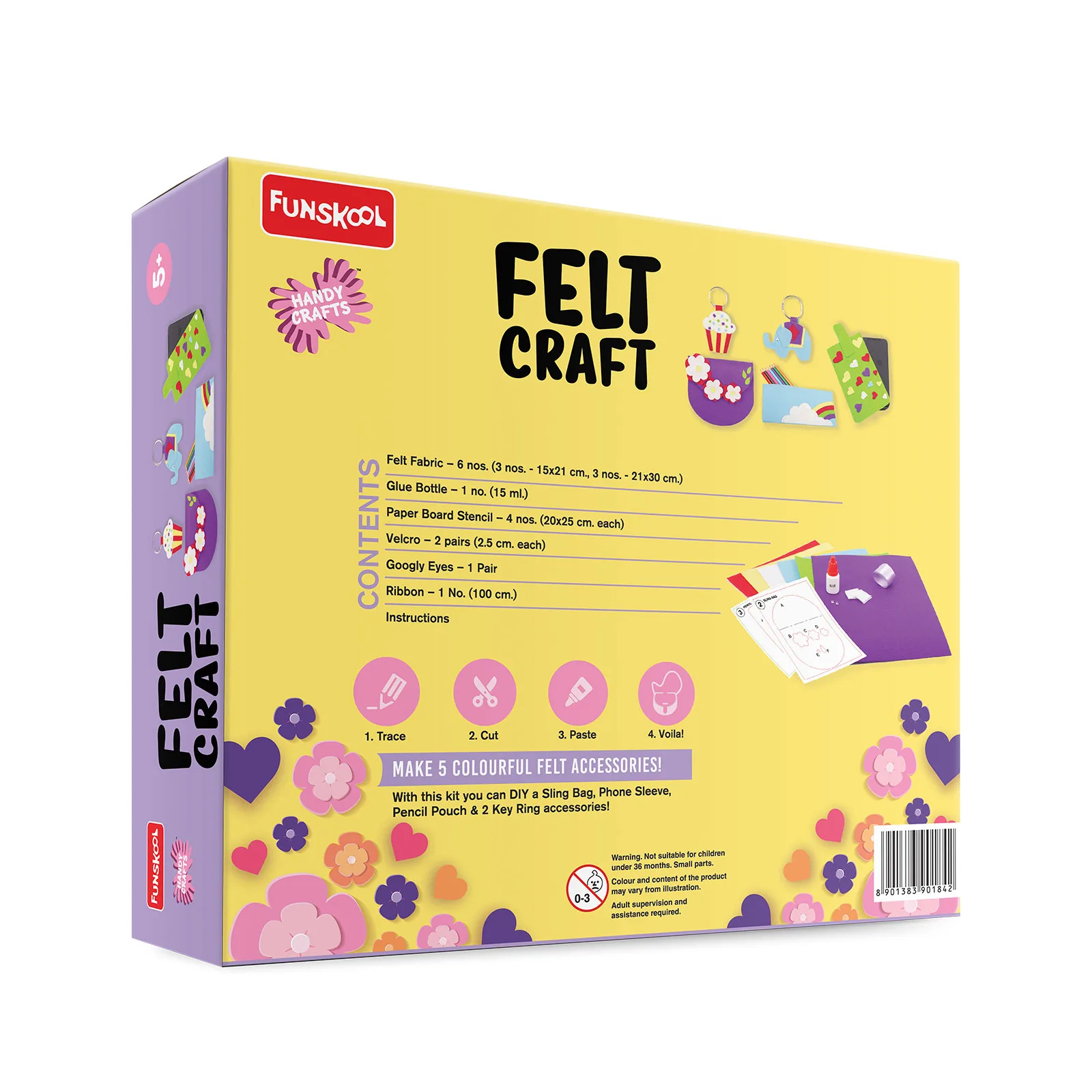 Funskool Handycrafts � Felt Craft (Make 5 Colourful Felt Accessories: Sling Bag, Phone Sleeve, Pencil Pouch & Keyrings) - Image 2