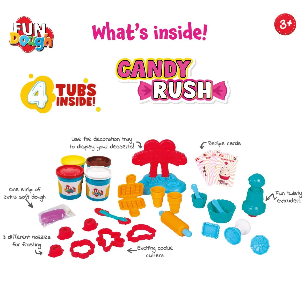 FunDough Candy Rush Playset � 4 Dough Tubs, 20+ Tools, Cookie Cutters & Frosting Nozzles | FunSkool Dough Kit for Kids - Image 4