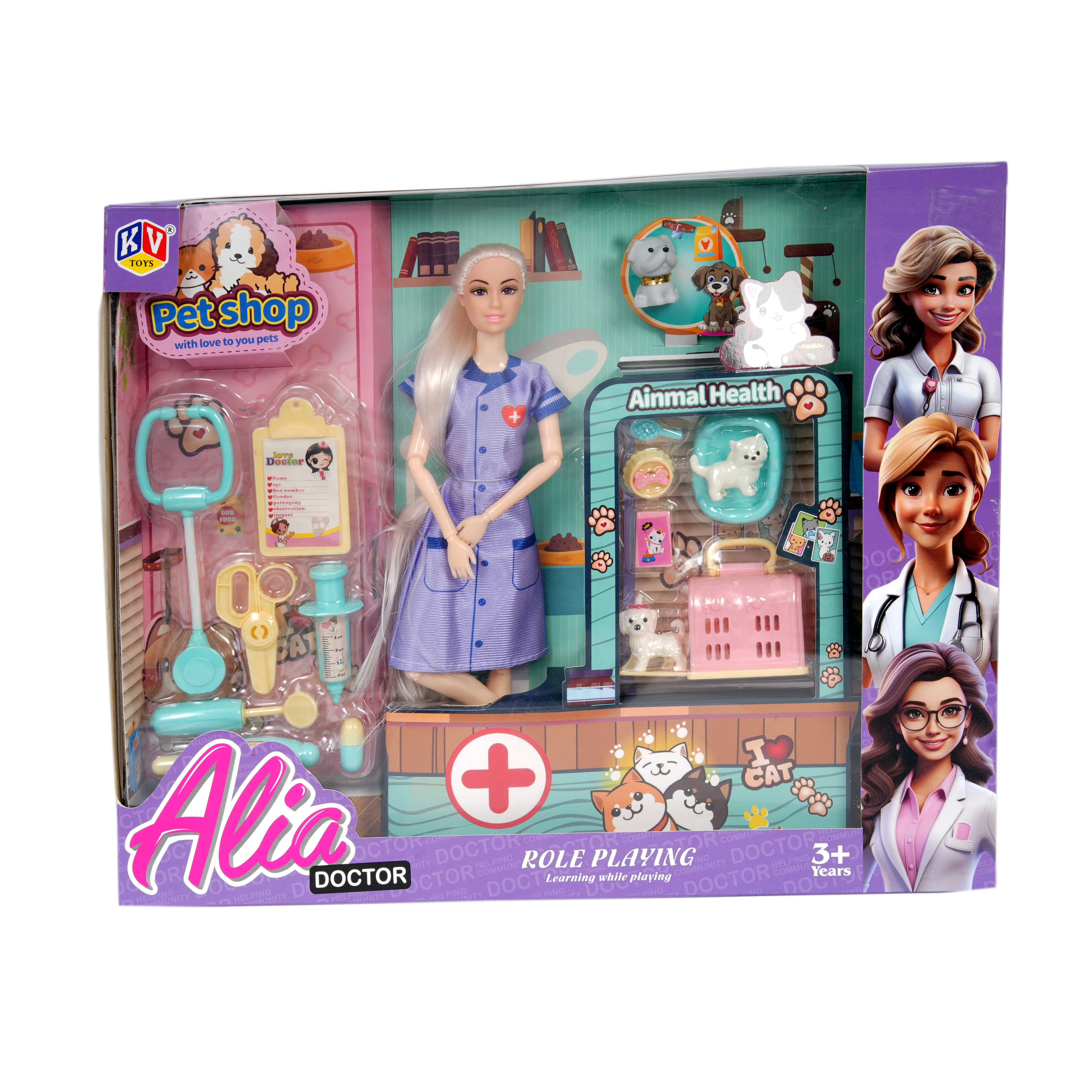 Alia Doctor Pet Shop Role Playing Doll Set with Animal Health Accessories - Image 1