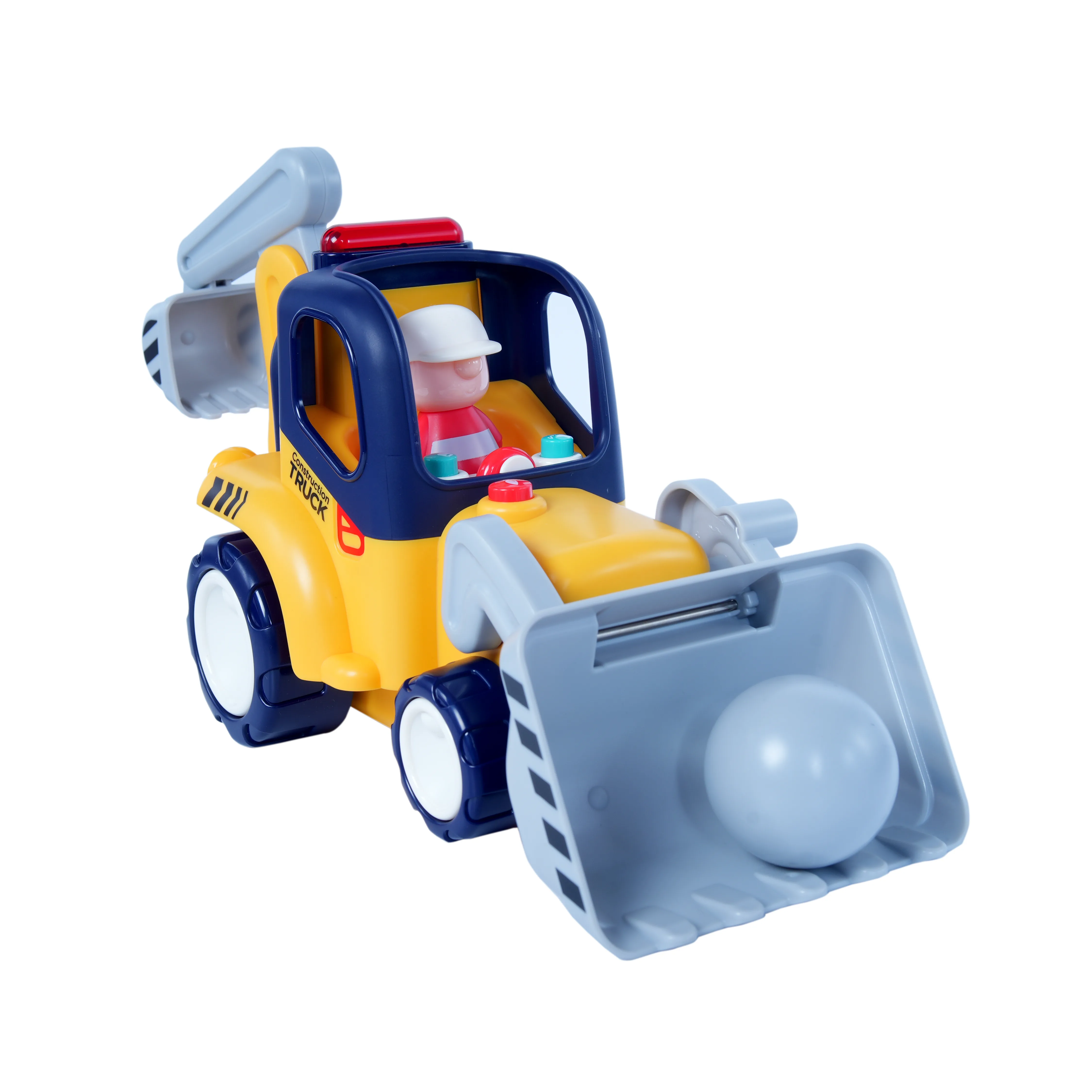 Kids Construction Bulldozer Toy Truck with Driver Figure & Moving Bucket - Image 1