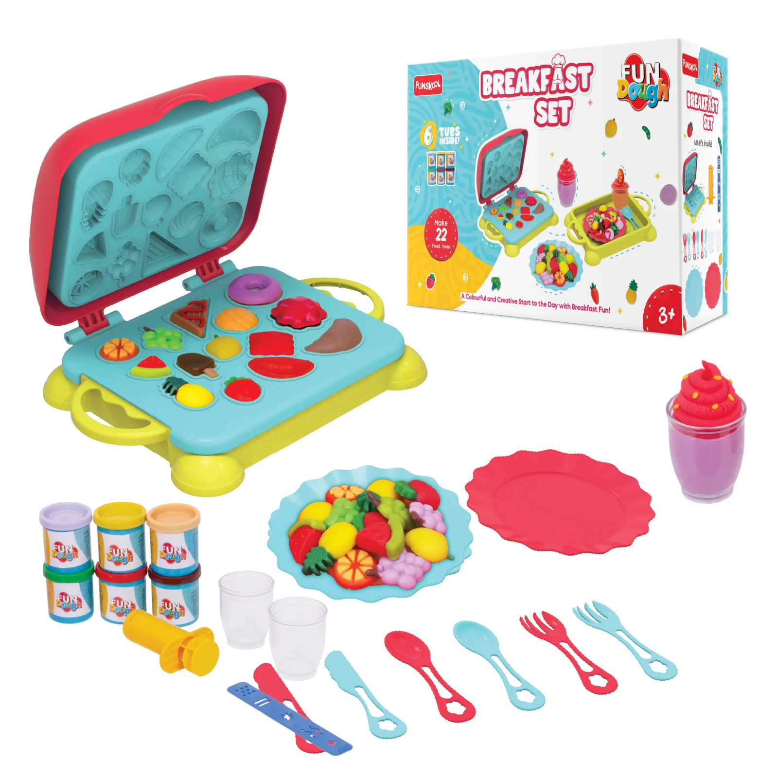 FunDough � Breakfast Set (Make 22 Food Items | 6 Dough Tubs | Breakfast Play Kit) - Image 3
