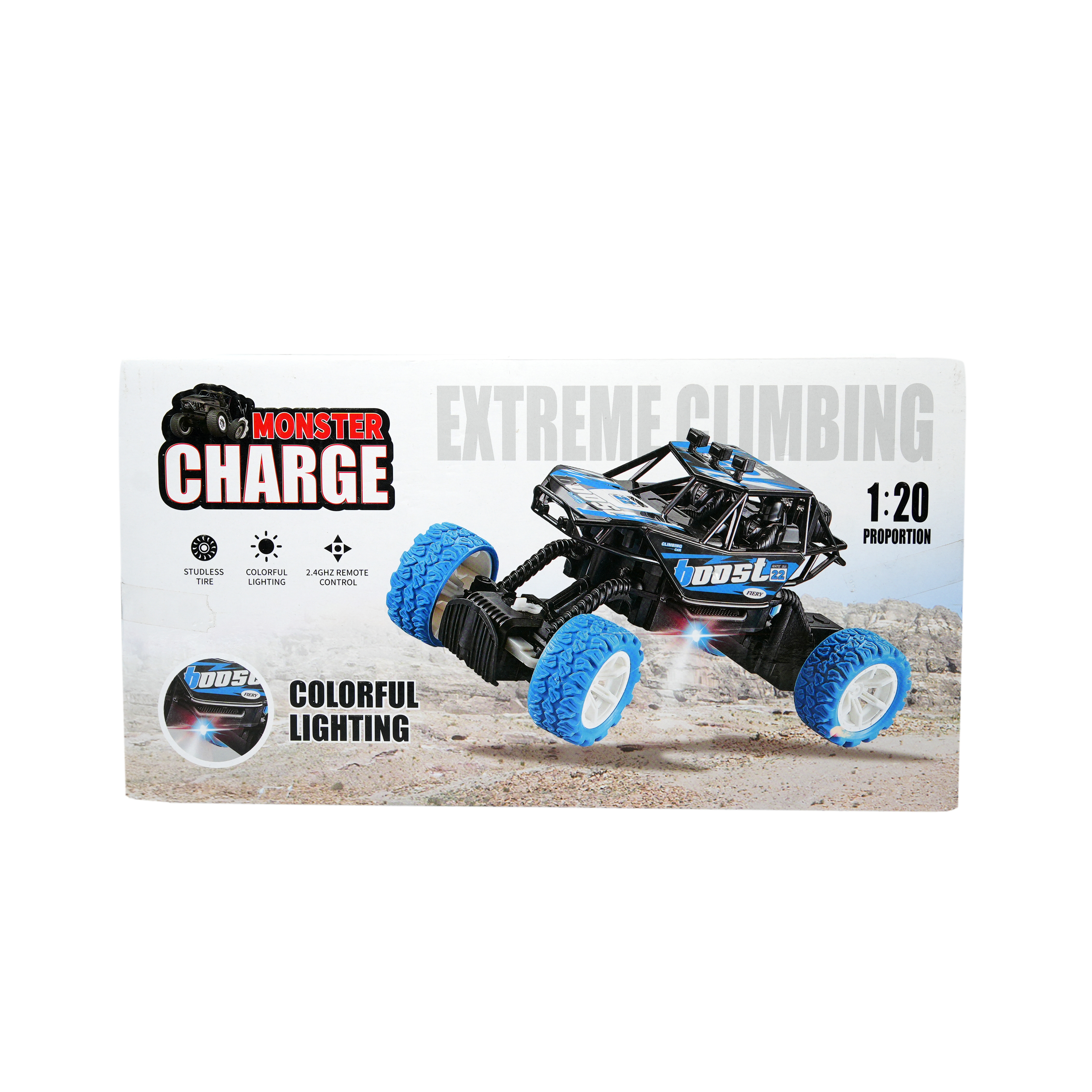 Monster Charge 1:20 RC Extreme Climbing Car with 2.4GHz Remote & Colorful Lighting � Blue Studless Tyres - Image 1