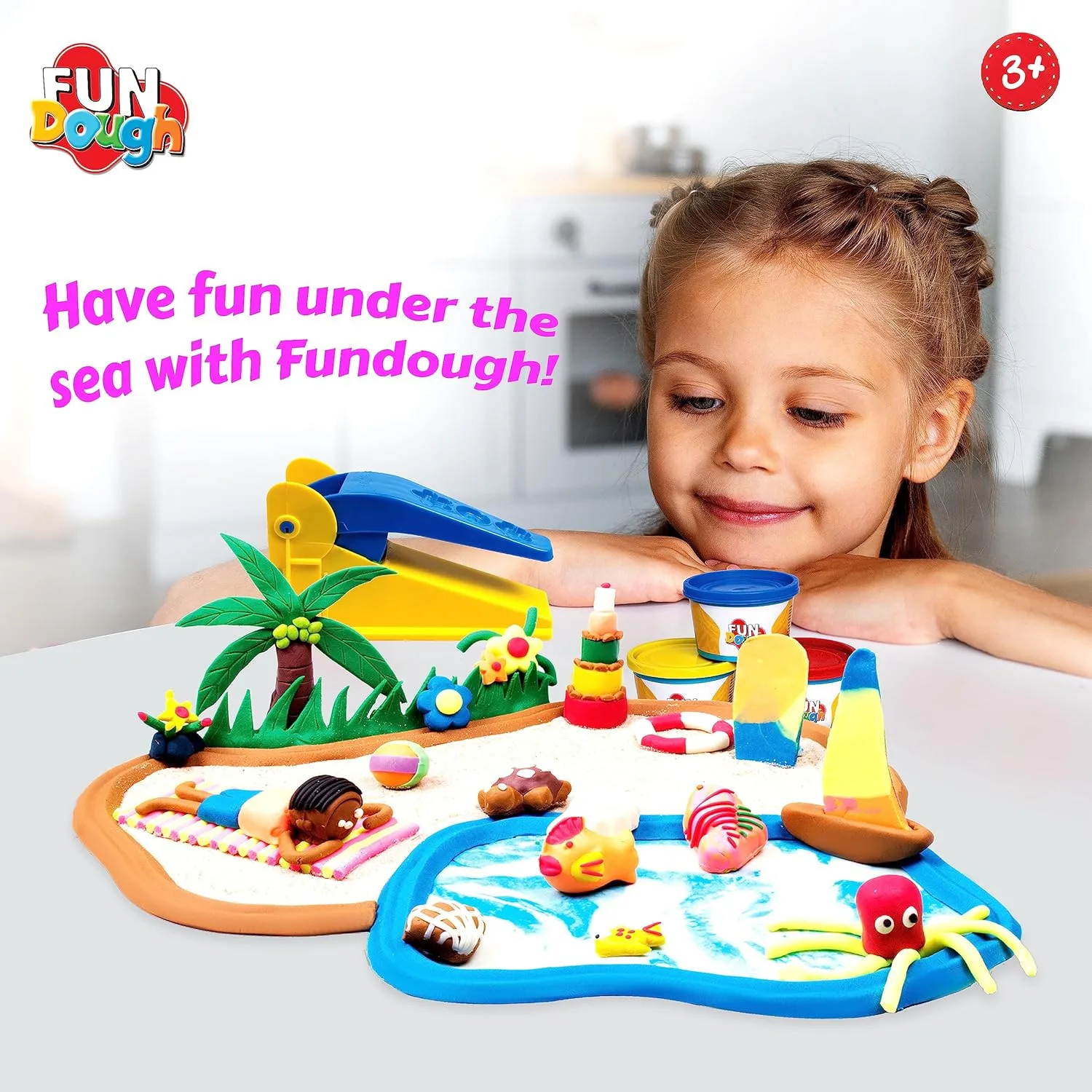 Funskool Fundough Fun Workshop Kit | Creative Dough Extruder Playset | 3 Tubs Included | Kids 3+ - Image 3