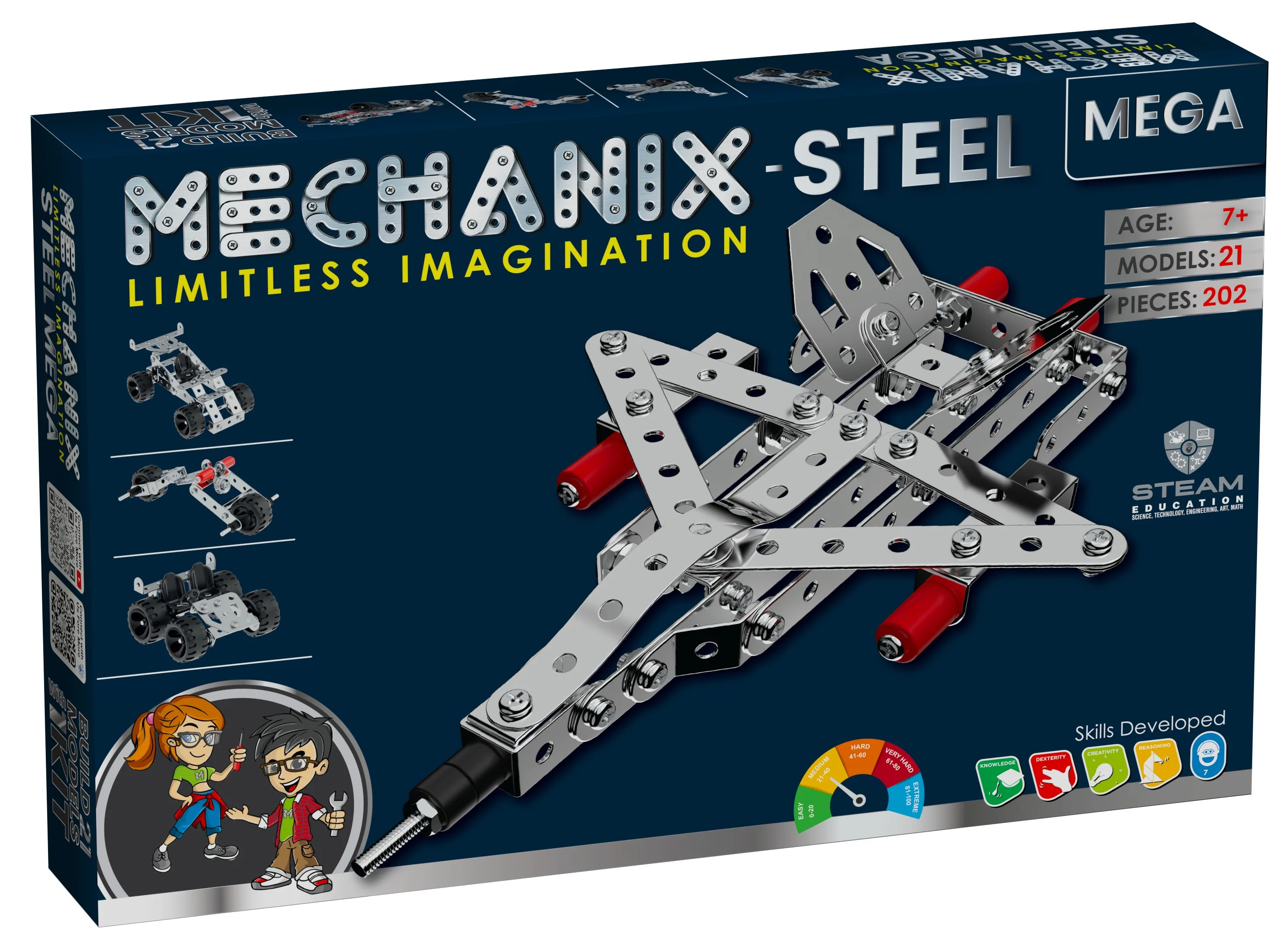 MECHANIX - STEEL - MEGA | 7+ Years | STEM DIY Building Kit | 202 Pieces | Build 21 Models - Image 1