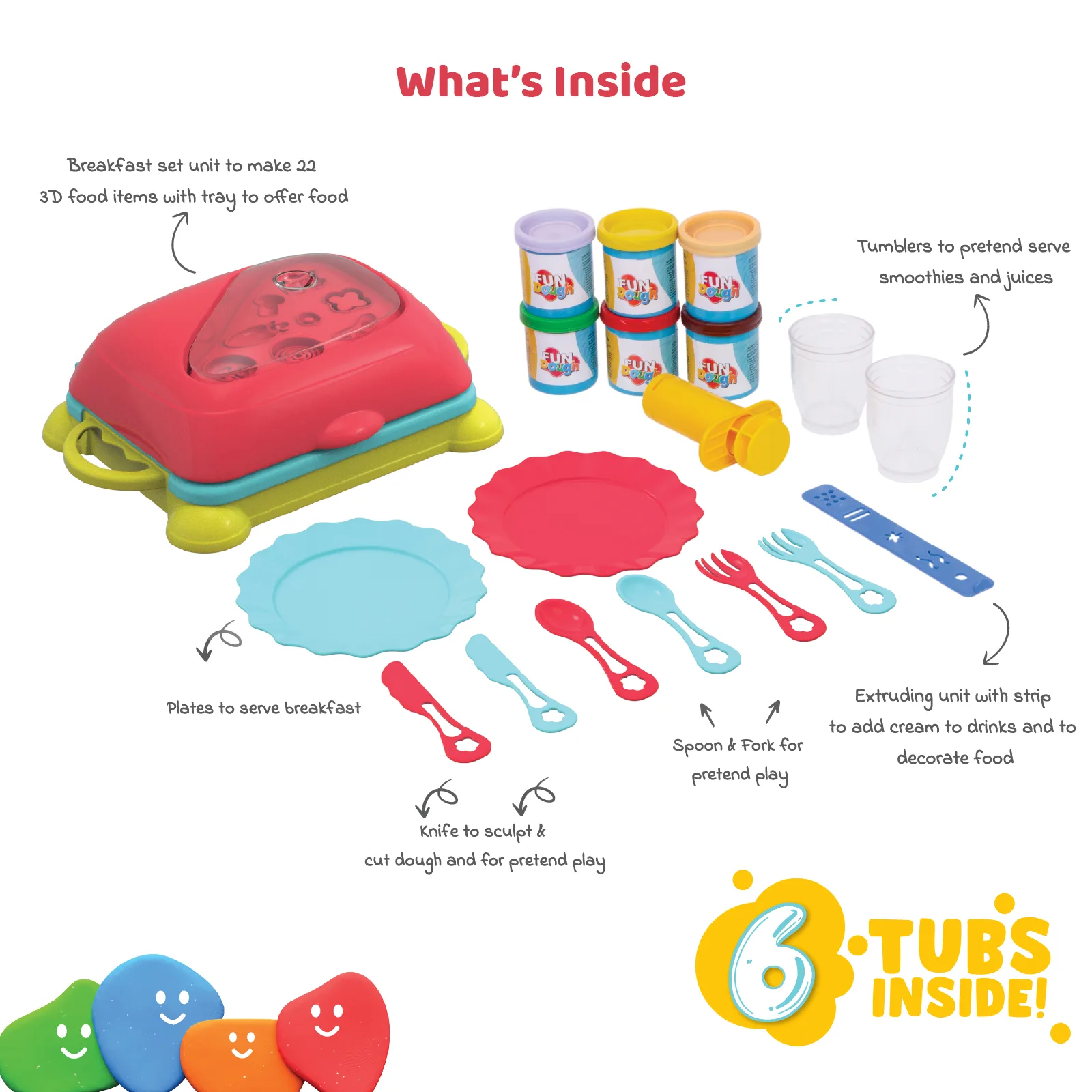 FunDough � Breakfast Set (Make 22 Food Items | 6 Dough Tubs | Breakfast Play Kit) - Image 4